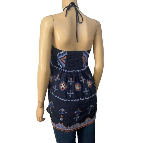Anthropologie Asha Halter Top Tank Boho Peplum Embroidered - Picture 4 of 8